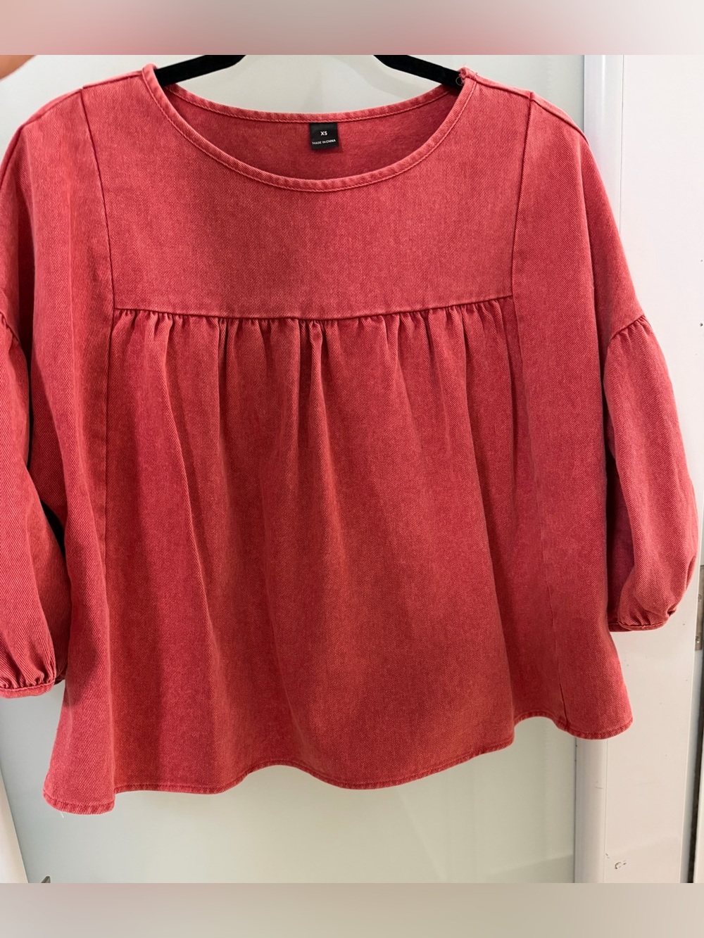 Washed Red Peasant Blouse - Women